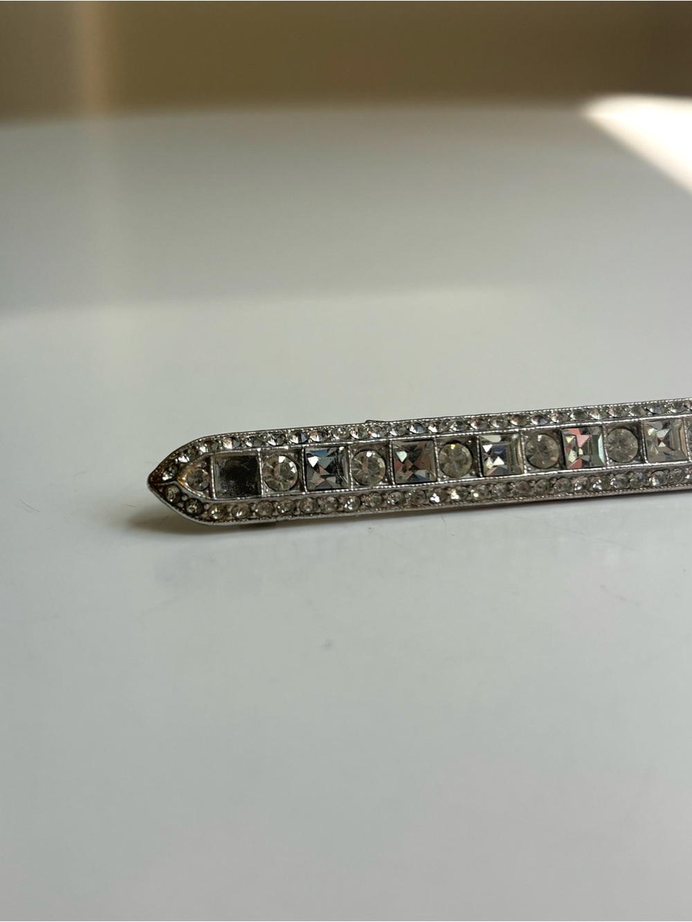 Vintage Silver Clear Rhinestone Bar Brooch - Picture 3 of 8